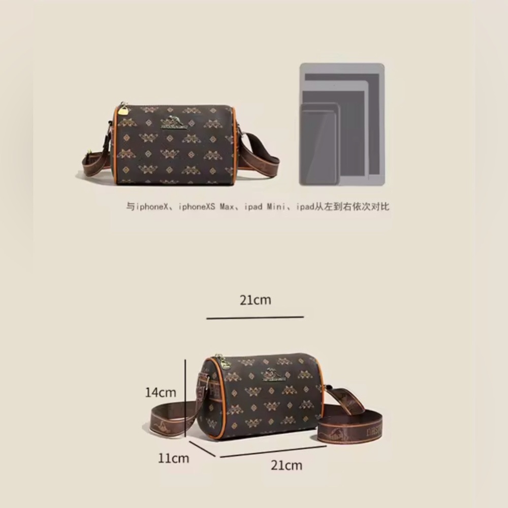 NWT Brown Monogram Crossbody Bag with Faux Leather Trim - Picture 4 of 16